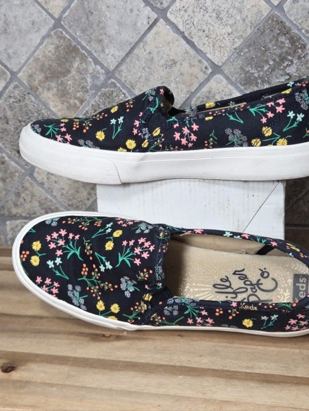 Keds Rifle Paper Co. Women's Navy Floral Canvas Slip-Ons Size 9 M